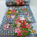 Новорічна тканина для вафельних рушників з Санта Клаусом і різдвяним декором на сірому, ш. 50 см, фото 2