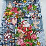 Новорічна тканина для вафельних рушників з Санта Клаусом і різдвяним декором на сірому, ш. 50 см, фото 4