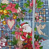 Новорічна тканина для вафельних рушників з Санта Клаусом і різдвяним декором на сірому, ш. 50 см, фото 3