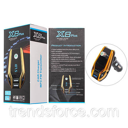 FM-модулятор фм трансмітер bluetooth у машину з Usb X8 Plus чорний 154744, фото 2