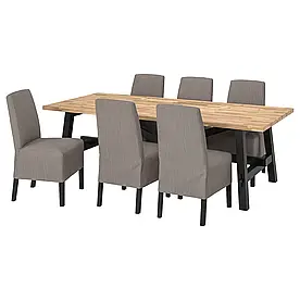 IKEA SKOGSTA / BERGMUND Стіл та 6 стільців, акація / Нолхага сірий / бежевий (694.082.66)