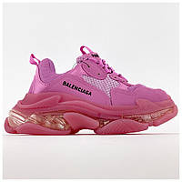 Женские кроссовки Balenciaga Triple S Clear Sole Pink, розовые кожаные кроссовки баленсияга трипл с баленсиага