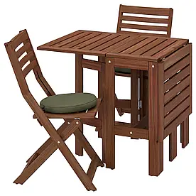IKEA ÄPPLARÖ Стіл + 2 складних стільця, садовий, коричнева морилка / Фресон / Дувхольмен темно-бежево-зелений