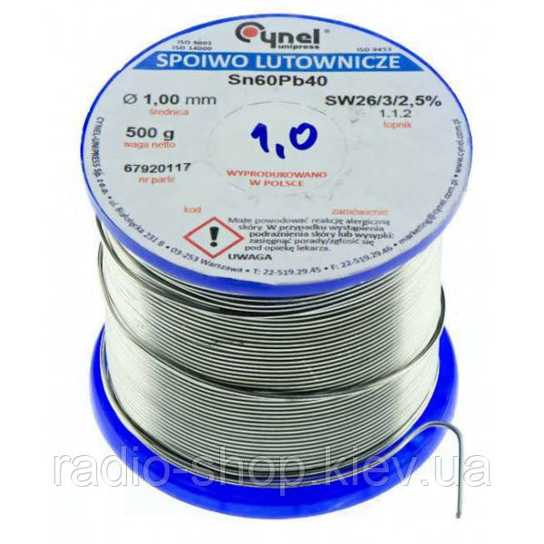 Припій Cynel Sn60Pb40 1 mm (500 g), фото 1