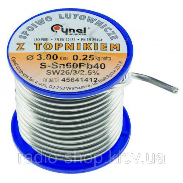 Припій Cynel Sn60Pb40 3 mm (250g), фото 1