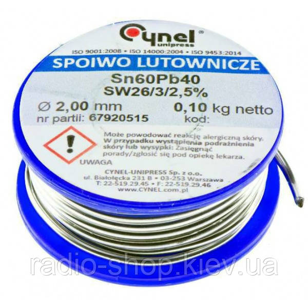 Припій Cynel Sn60Pb40 2 mm (100g), фото 1