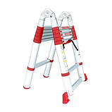 Драбина з алюмінію, універсальна, розкладна, телескопічна 12 сход., 3,85 м INTERTOOL LT-3039, фото 4