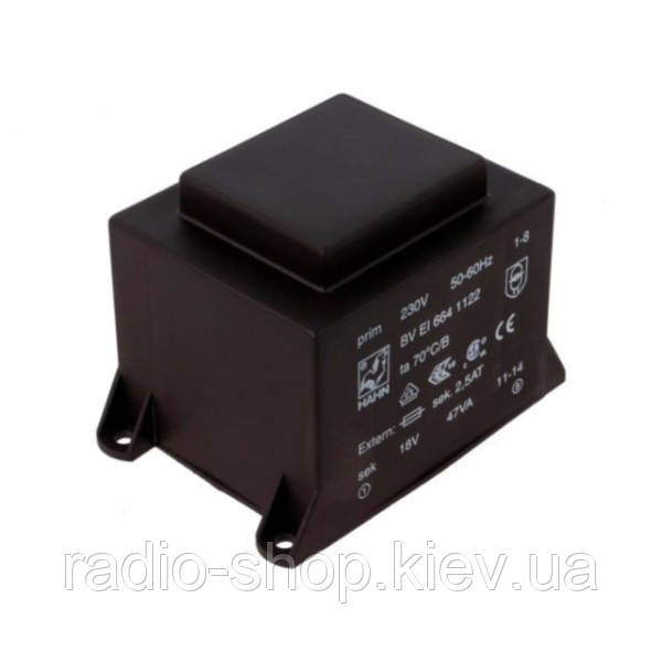 Трансформатор залитий 1.8 VA 230V/9V 27x32x22мм HAHN EI3022001 200 mA 50/60Hz Ta=40 °C/F