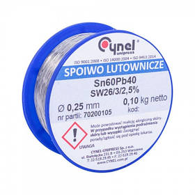 Дротовий припій Cynel LC60-0.25/0.1 Sn-60% Pb-40% 0,25 мм 0,1 кг