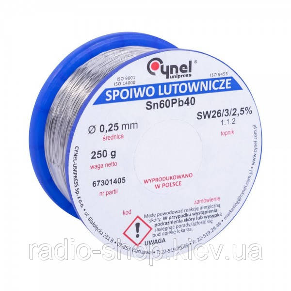 Дротовий припій Cynel LC60 0.25/0.25 Sn 60% Pb 40% 0,25 мм 0,250 кг, фото 1