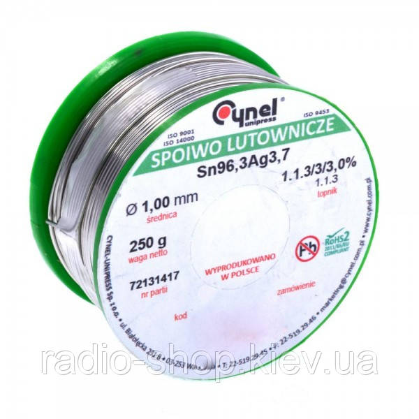 Дротяний припій Cynel SN96A 1.0/0.25 Sn 96,3Ag 3,7 1,0 мм 250 г, фото 1