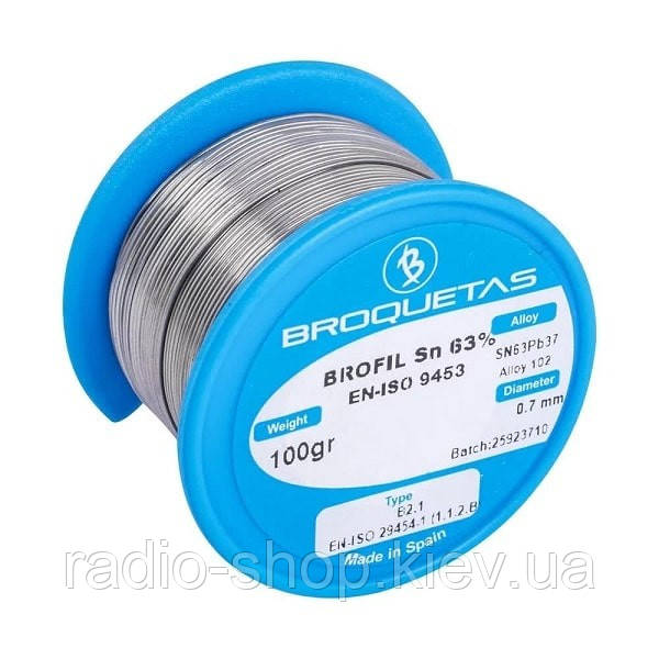 Припій Broquetas Sn63,Pb37, 0,5 мм, 100 гр. (BROF63-05/01H), фото 1