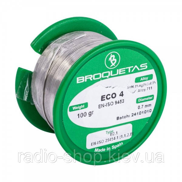 Припой Broquetas Sn96,5, Ag3, Cu0,5, 0,7мм, 100гр. (ECO4-07/01H), фото 1