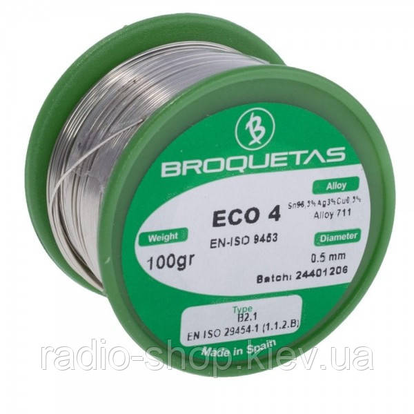 Припій Broquetas Sn96,5, Ag3, Cu0,5, 0,5 мм, 100 гр. (ECO4-05/01H), фото 1