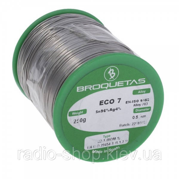 Припой Broquetas Sn96, Ag4, 0,5мм, 250гр. (ECO7-05/025H), фото 1