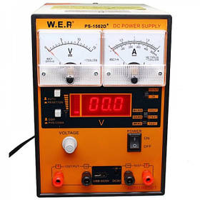 Блок живлення WEP PS-1502D+, 15 V, 2 A, цифрова/стріляна індикація, RF-індикатор, тестер, автовідновлення