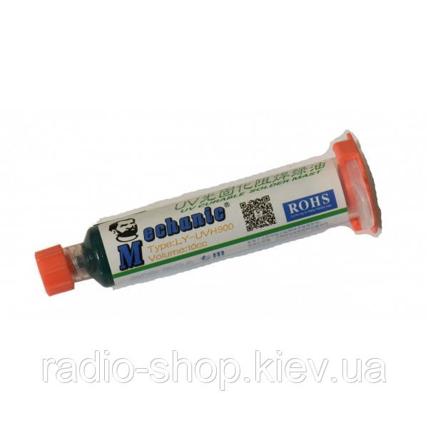 Лак ізоляційний MECHANIC LY-UVH900, зелений, у шприці, 10 ml (LY10 UV curing solder proof printing ink), фото 1
