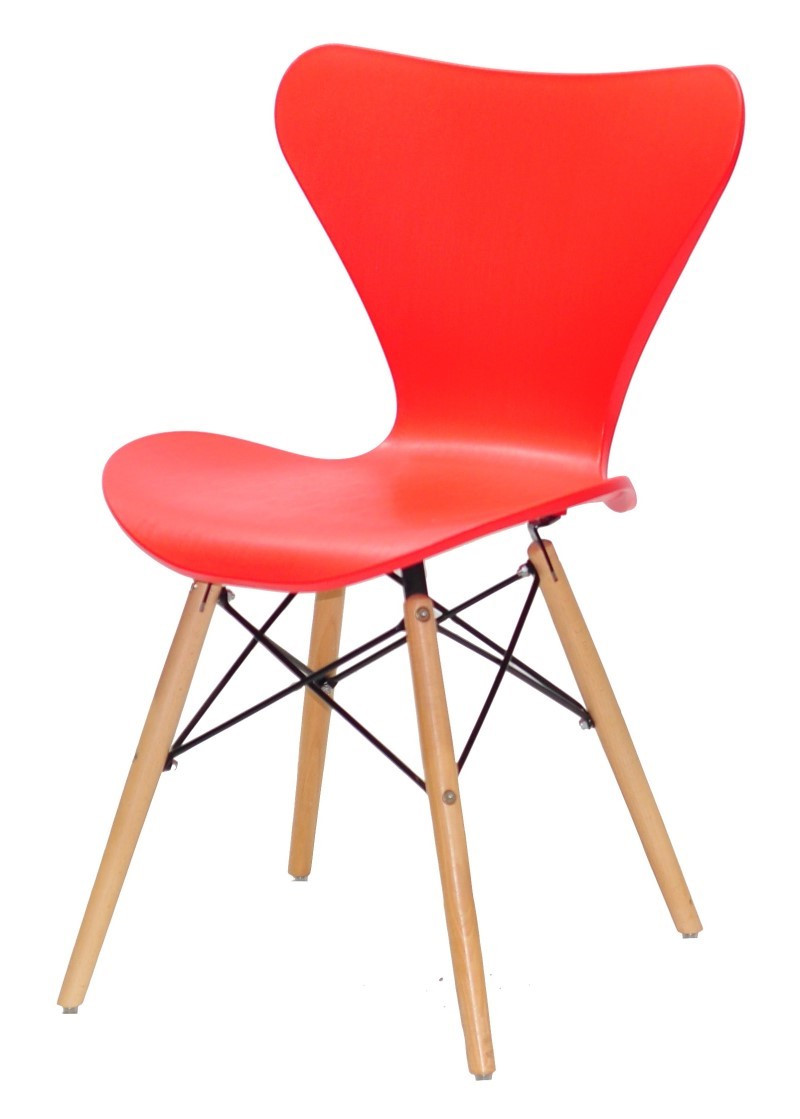 Стілець Max (Макс) червоний 05 на букових ногах, дизайн сидіння Arne Jacobsen Series 7 chair