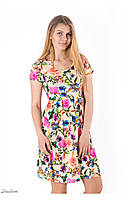 Платье женское летнее бежевое с цветочным принтом из микромасла