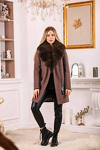 Довга вовняна косуха з хутряним коміром