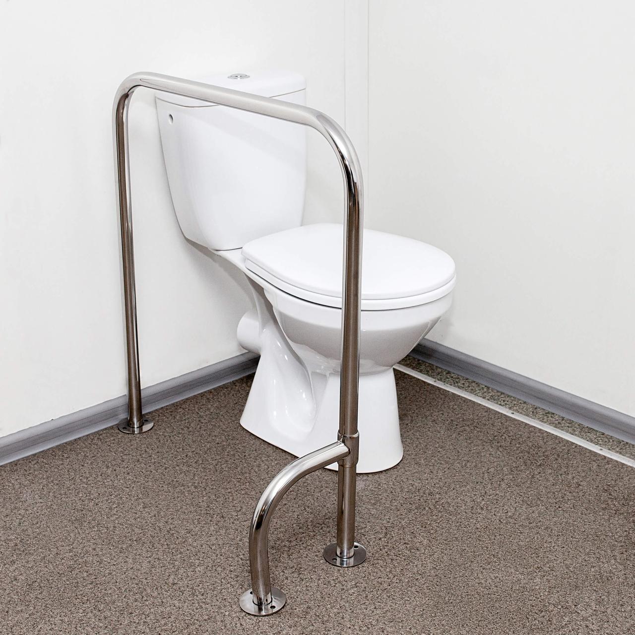 Поручні для унітазу для інвалідів П-подібні з поворотною опорою 800*700мм, ручка ∅32 мм, нержавіюча сталь., фото 1