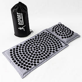 Масажний килимок Аплікатор Кузнєцова + масажна подушка масажер для шиї OSPORT Lotus Mat Eco (apl-020) Сіро-чорний