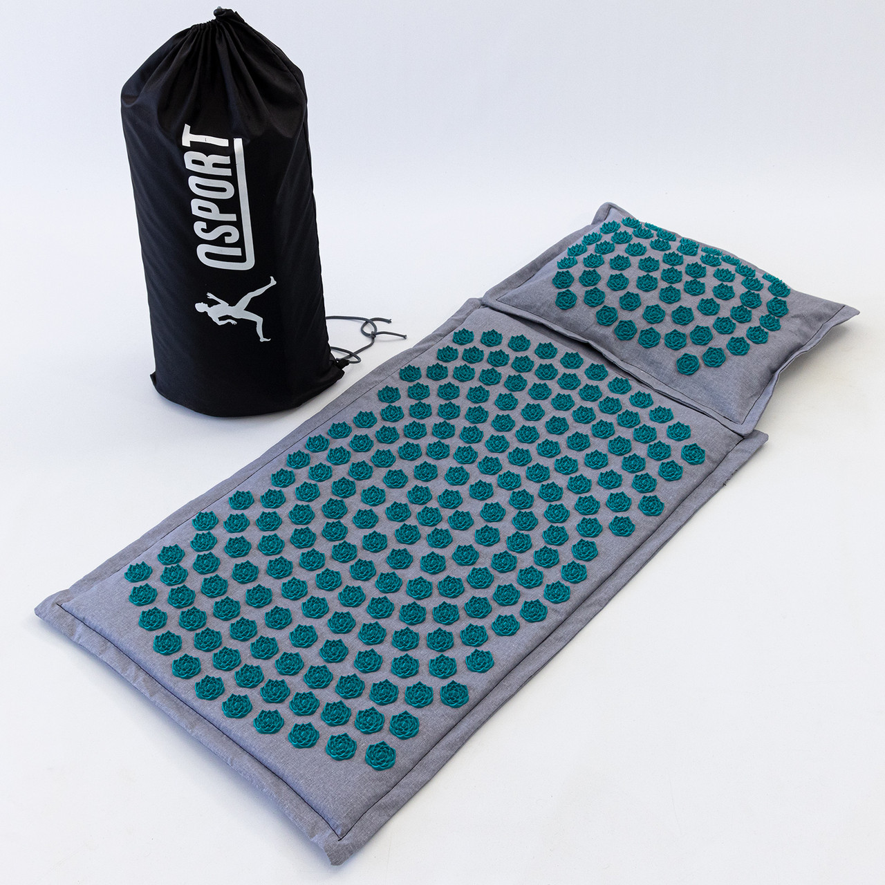 Масажний килимок Аплікатор Кузнєцова + подушка масажер для шиї OSPORT Lotus Mat Eco (apl-020) Сіро-бірюзовий