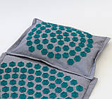 Масажний килимок Аплікатор Кузнєцова + подушка масажер для шиї OSPORT Lotus Mat Eco (apl-020) Сіро-бірюзовий, фото 2