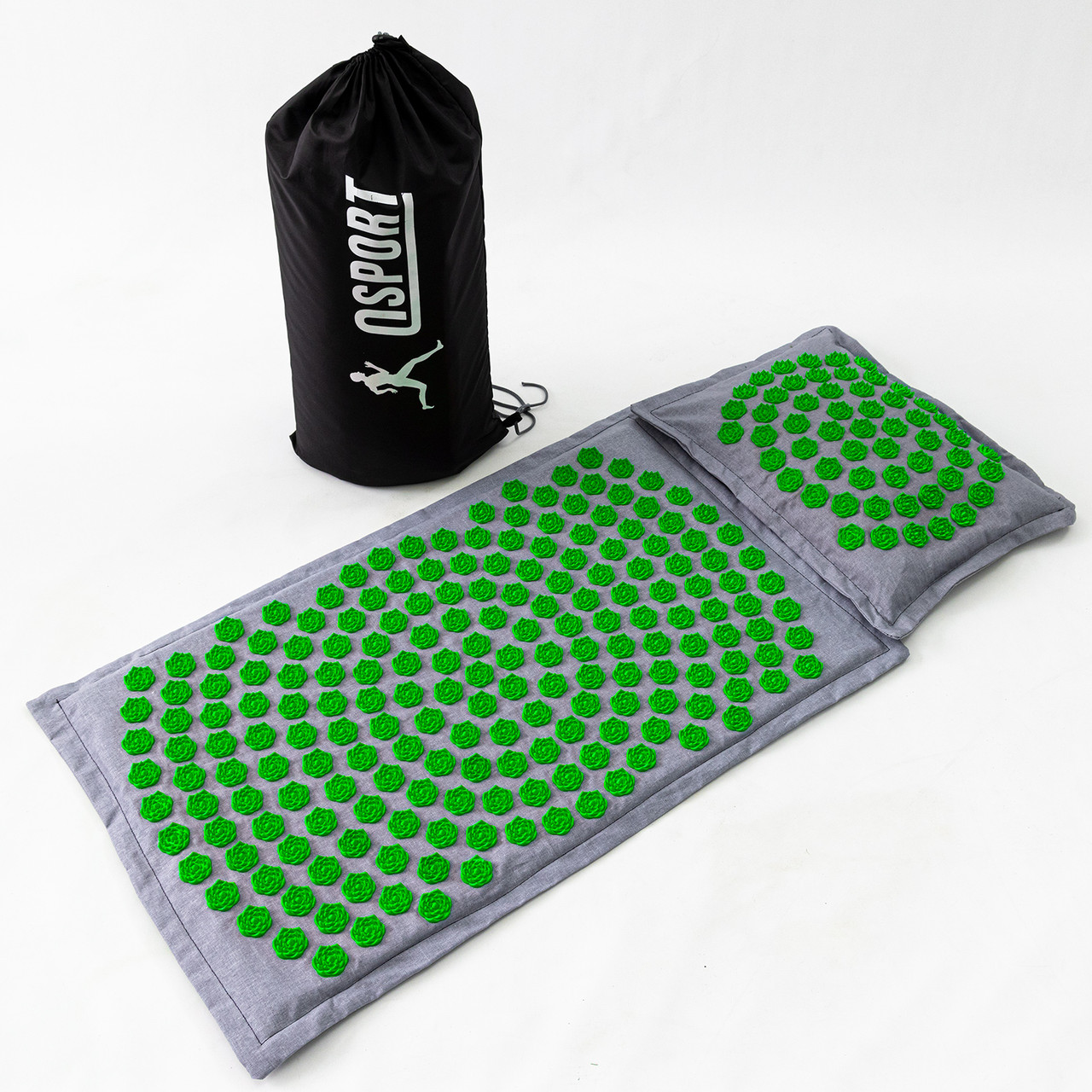Масажний килимок Аплікатор Кузнєцова + масажна подушка масажер для шиї OSPORT Lotus Mat Eco (apl-020) Сіро-салатовий