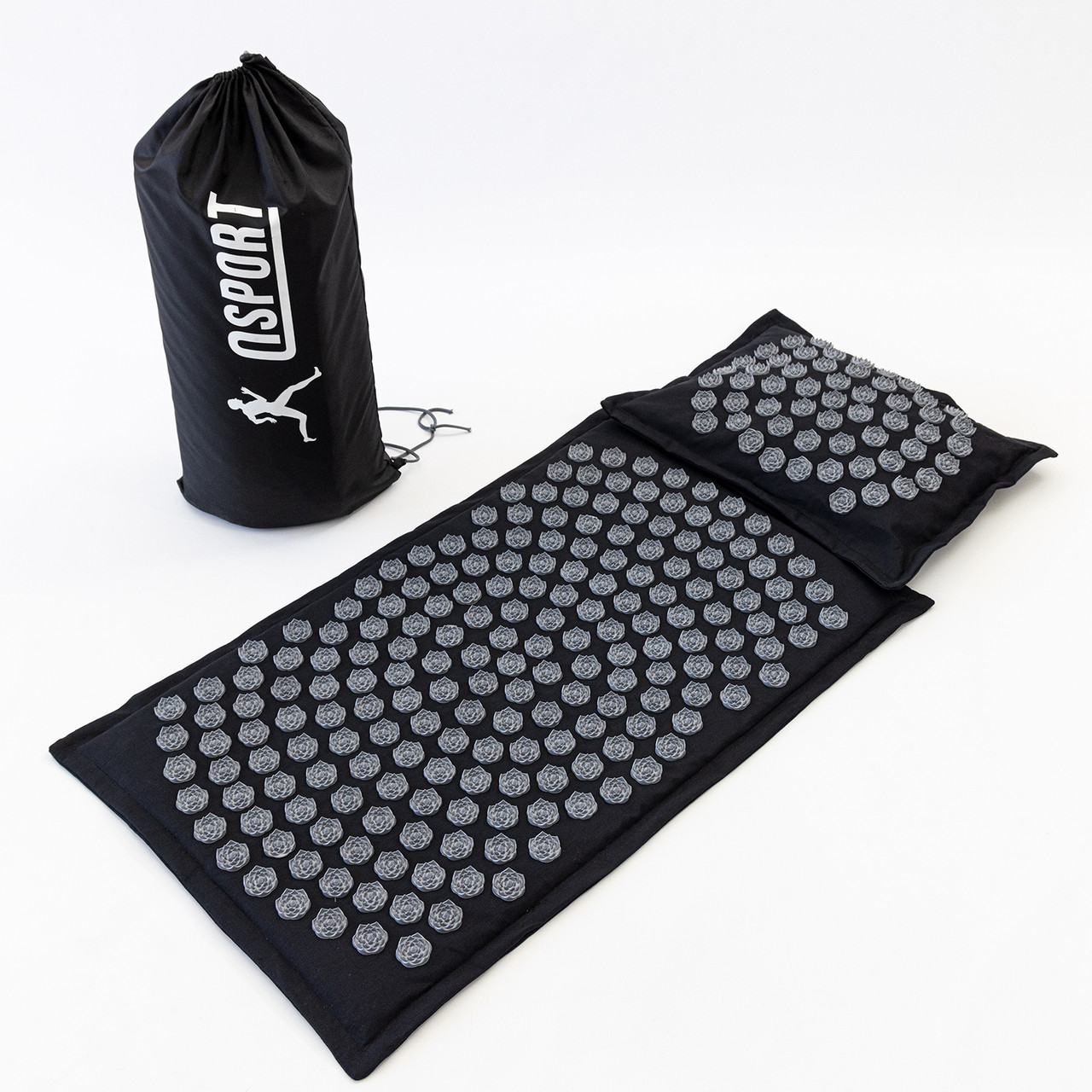 Масажний килимок Аплікатор Кузнєцова + масажна подушка масажер для шиї OSPORT Lotus Mat Eco (apl-020) Чорно-сірий