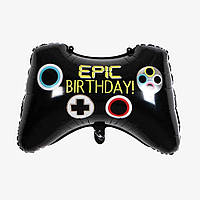 Шар фигура фольгированная Джойстик EPIC BIRTHDAY черный 79х46 см