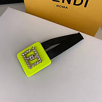 Заколка-лапка для волос Фенди Fendi желтая с логотипом из страз