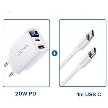 Зарядний пристрій для телефону з швидкою зарядкою GETIHU PD3.0 20W + + кабель Type-C.