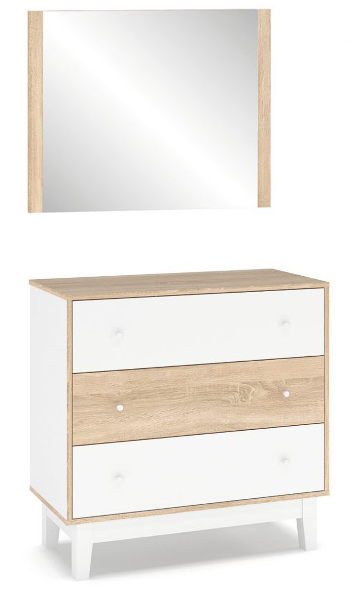 Глорія Комод 3Ш + Дзеркало МЕБЛІ-СЕРВІС Дуб самоа + Білий (90х44х125 см)