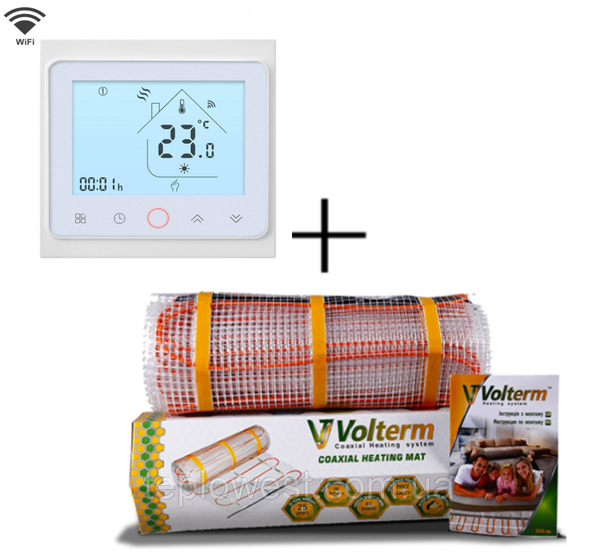 Нагрівальний мат Volterm Classic Mat 1900 13,2 м2 1900 Вт з терморегулятором Ecoset AC603H WIFI