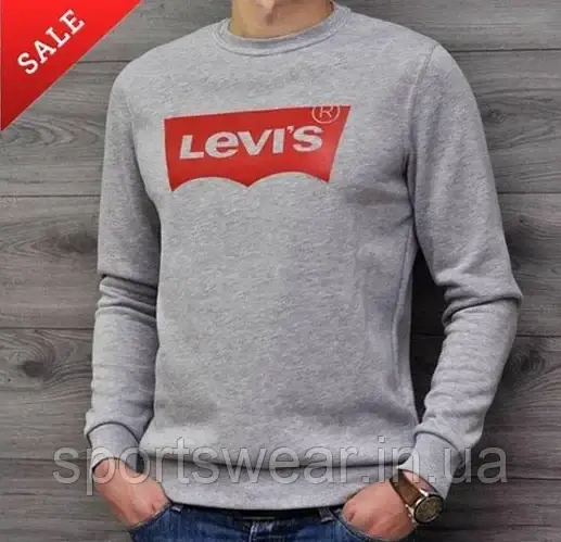 Світшот Levis сірий Чоловік трикотажний принт Ливайс, Толстовка Левіс, Кофта реглан Левіс Бавовна, ТОП Якість