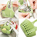 Підвісний кошик-органайзер для кухонних губок і приладдя, харчовий силікон ANGO зелений, фото 4