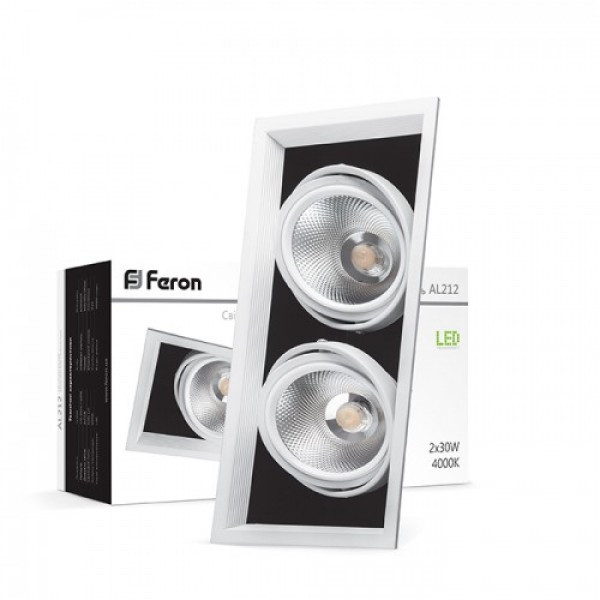 Карданний LED світильник Feron AL212 2xCOB 30W, 4000K, 30 градусів, біла рамка