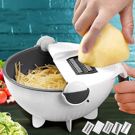 9 в 1 Мультислайсер WET BASKET VEGETABLE CUTTER, Багатофункціональна обертається овочерізка, фото 1