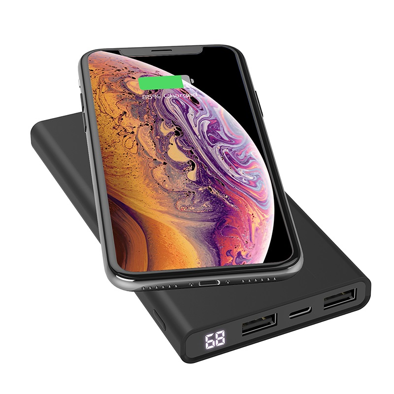 Повербанк з бездротовою зарядкою УМБ HOCO J37 Power Bank + Wireless Charger 10000mAh | 2USB 2A | Чорний