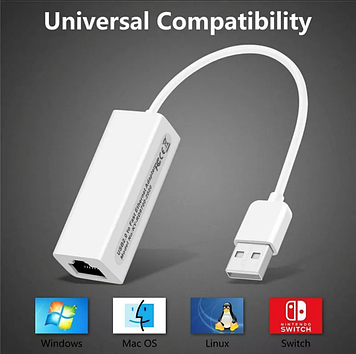 Зовнішній мережевий Ethernet адаптер USB2.0 LAN Plastic USB-A 15cm Білий