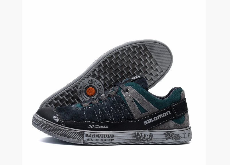 Чоловічі шкіряні кросівки Salomon Grey and Green Trend new