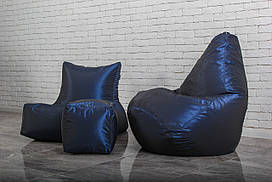 Набір безкаркасних крісло мішків (крісло груша, диван, пуф), темно-синій