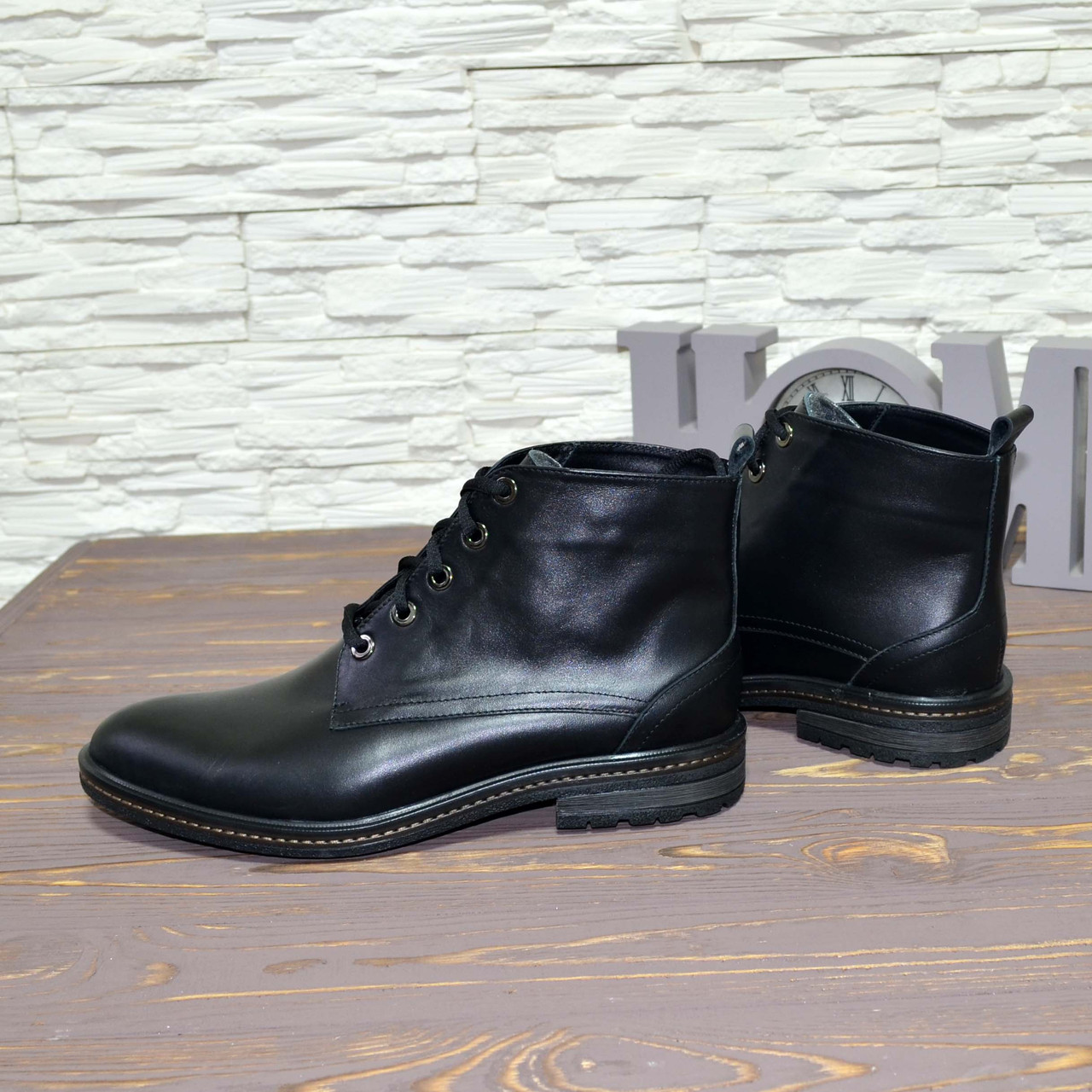 Ботинки мужские на шнурках, натуральная кожа черного цвета - фото 3 - id-p874053239