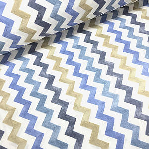 Тканина муслін Двошарова зиґзаґ акварель бежево-синій на білому (шир. 1,7 м S) (MS-S-0056)