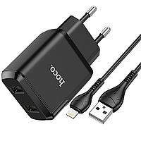 Сетевое зарядное устройство для телефона + кабель Lightning Apple HOCO N7 |2USB 2.1A| Черный