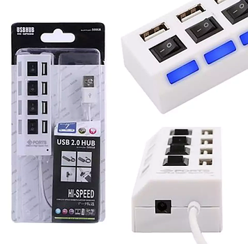 HUB USB2.0 4 USB з перемикачем Plastic USB-A 1M White