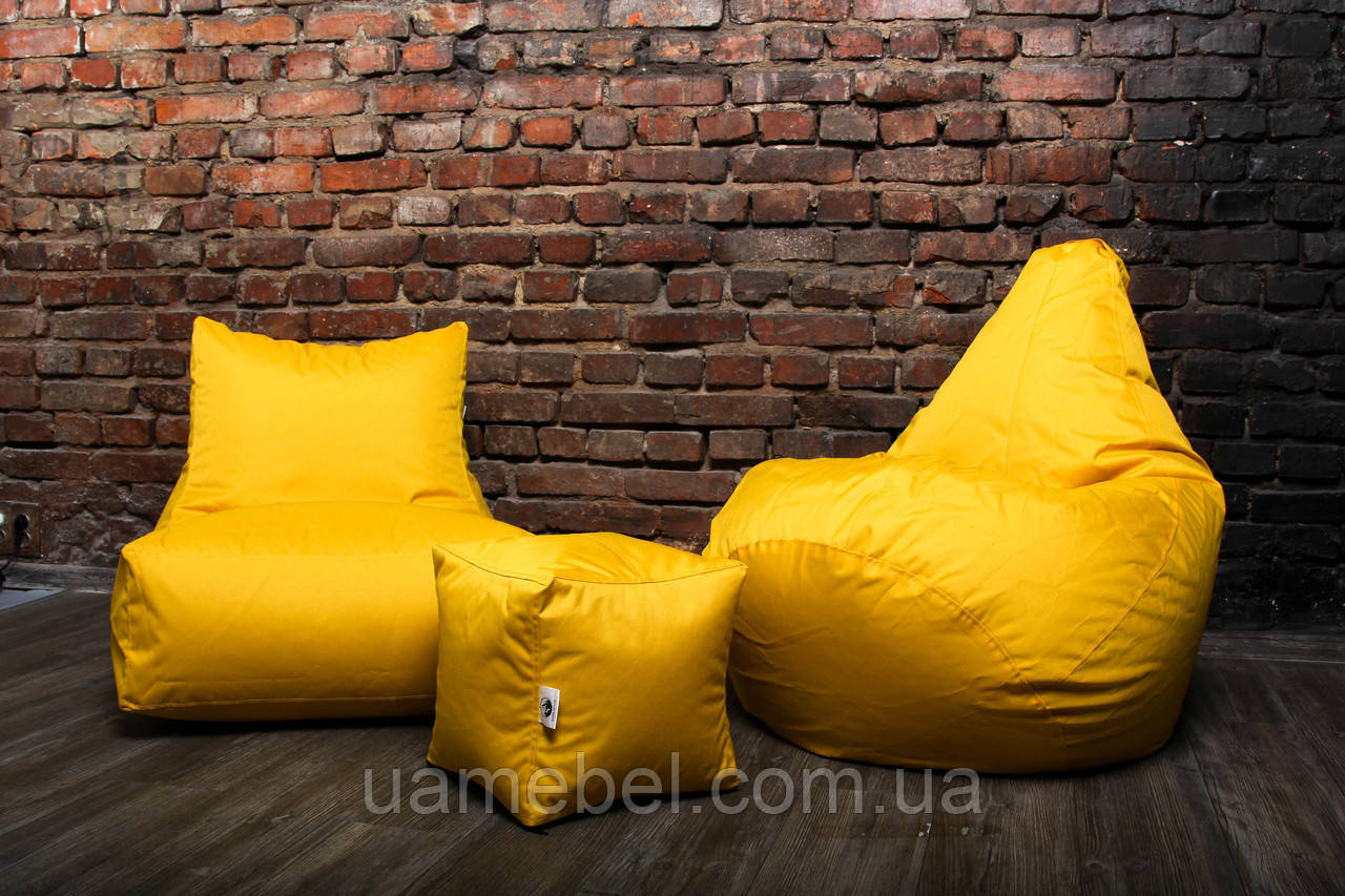 Набір безкаркасних крісло мішків XL (крісло мішок, диван, пуф), жовтий