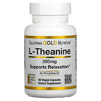 L-Теанін 200 мг 60 капс для мозку антидепресанти California Gold Nutrition USA