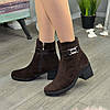 Чоботи жіночі коричневі замшеві на невисокому каблуці, фото 2